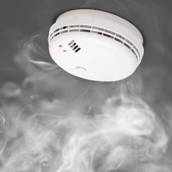 smoke detector of fire alarm in action